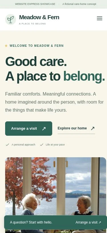 Meadow & Fern · Website Express actual mobile layout