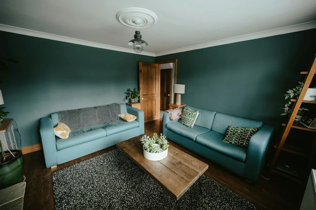 Illustrative a living room with blue couches